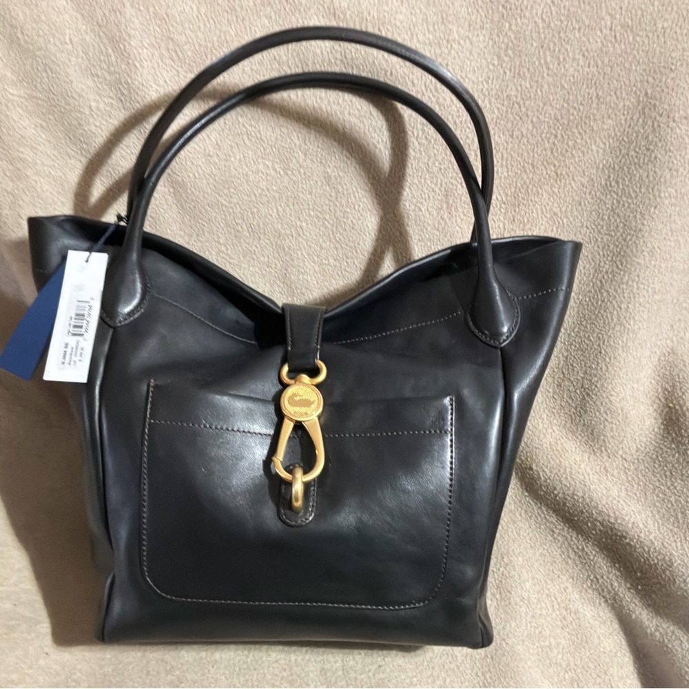 NWT Dooney & Bourke Florentine Leather Logo Lock Tote, color Black